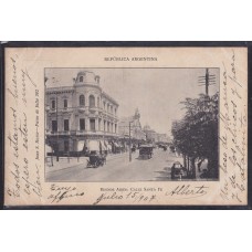 CALLE SANTA FE Y TRANVIAS ANTIGUA TARJETA POSTAL RARA